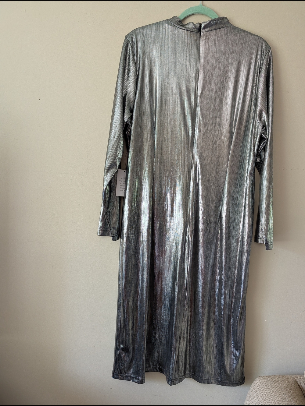 Eloquii Metallic Silver Long Sleeve Midi Dress with Cutout Size 18 - Picture 5 of 7
